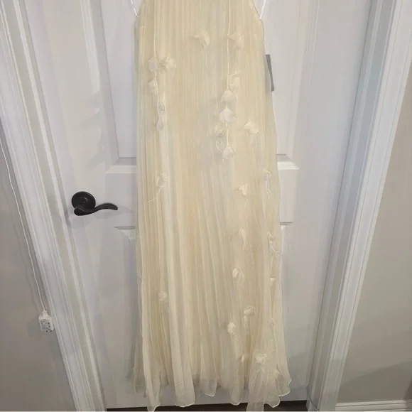 Elliatt Emelia Floral Appliqu Pleated Georgette Halter Maxi Dress in Ivory  - threedaughtersproperties.com